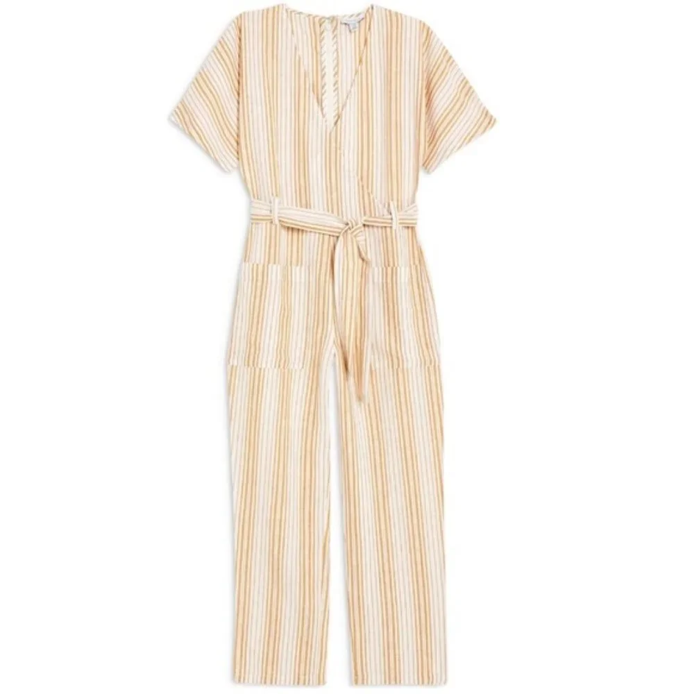 Topshop women 12‎ stripe wrap jumpsuit short sleeve